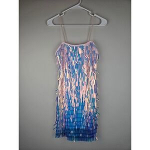 Forever 21 Pink Blue Iridescent Sequin Fringe Mini Dress NWT Small